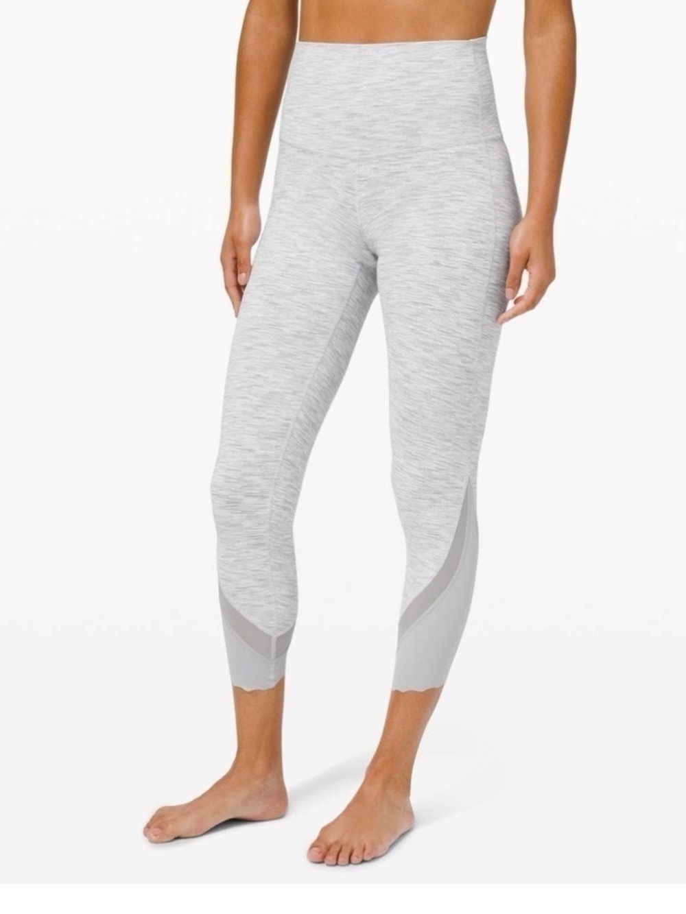 Lululemon Wunder Under Scallop Crop 23 Light Gray Striped S Roll Down